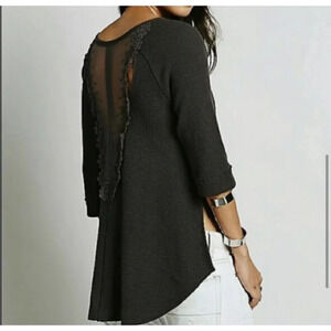 FREE PEOPLE Bon Bon Lace Back Waffle Knit Thermal Top Size Medium